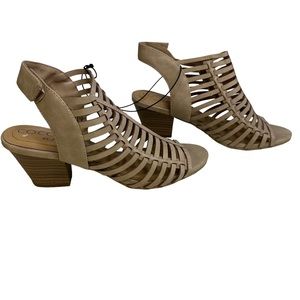 Coconuts by Matisse Tan Caged Faux Leather Heeled Bootie Sandals Shoes Womens 7